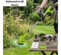 21V Cordless Grass Trimmer & Lawn Edger With Wheels, Cordless Lawn Mover With 2X Rechargeable Batteries And Accessories (Green)