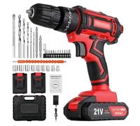21V Cordless Hammer Drill Set, 3-in-1 Electric Impact Driver & Screwdriver Kit with 2X Li-ion Batteries, Dual Speed Compact Heavy Duty Power Tool with LED Work Light
