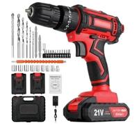 21V Cordless Hammer Drill Set, 3-in-1 Electric Impact Driver & Screwdriver Kit with 2X Li-ion Batteries, 25+1 Torque Settings Dual Speed Compact Power Tool with LED Work Light