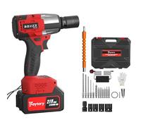 21V Cordless Impact Wrench 1/2 inch, Impact Gun Brushless High Torque Wrench Kit 550N.m, Battery Impact Driver with Fast Charger LED Light 4 Sockets & 12 Drill Accessories - Red