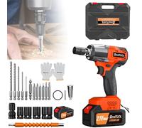 21V Cordless Impact Wrench 1/2Inch Battery Impact Gun, 550 N.m High Torque Brushless Power Impact Wrench 2500 RPM Electric Wrench with 6.0Ah Lithium Battery, 4 Sockets, 12 Screwdriver Bits, Tool Case
