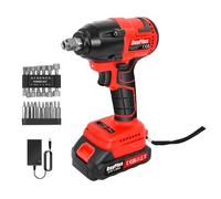 21V Cordless Impact Wrench 1/2Inch Driver, 450 N.m High Torque Brushless Power Impact Gun with 1.5Ah Lithium Battery, 14 Impact Sockets Set, 12 Screwdriver Bits, Electric Impact Wrench for Car, Home
