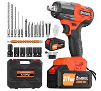 21V Cordless Impact Wrench, 3-in-1 Impact Gun Brushless, 1/2" Electric Wrench with 12 Bits for Unscrewing and Drilling, 3400RPM, 406ft lbs/550N.m with 4 Pcs Impact Sockets for Home, Car, DIY (3000mAh)