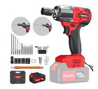 21V Cordless Impact Wrench Kit | 550NM Cordless Electric Wrench | Fast Charge | LED Light | 3-in-1 Impact Gun | 3000mAh Battery | 16pcs Accessories Ideal for DIY, Car, Home (Red)