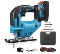 21V Cordless Jigsaw with 3 Orbital Setting, ±45°Bevel Cutting Angle, Speed Control, Tool-Less Blade Change for Metal Cutting, Electric Jigsaw for Wood Metal Cutting, 5 Blades & 2 Batteries & 1 Charger