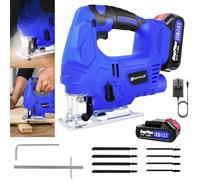 21V Cordless Jigsaw Wood Cutter Electric Saw Power Tool with 8pcs Blades, 3000 SPM Battery Powered Brushless Wood Saw with LED Light 1500mAh Battery and Charger, Portable Jig Saw for Home Improvement