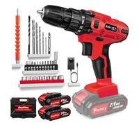 21V Cordless Power Drill, Combi Drills Set 45N.m with 2 Batteries 1.5Ah, Electric Screwdriver Kit, 25+1 Torque Setting, 2-Speed, 3/8" Keyless Chuck, 29pcs Battery Drill Drivers for Garden DIY Project