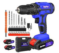 21V Cordless Power Drill Electric Screwdriver Set, 25+1 Torque Setting, 3/8" Keyless Chuck Battery Power Drill Driver, 27pcs Drill Bits, 2-Gear Combi Drill Set with 2x 1.5Ah Li-ion Battery & LED Light