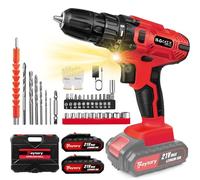 21V Cordless Power Drill, Handheld Screwdriver Drill Set with 25+1 Torque Setting, 2 Li-ion Batteries, 2-Gear Combi Drill, Safety Lock 3/8" Chuck Drill Driver Kit with 29 Accessories&Carrying Case
