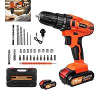 21V Cordless Power Drill with 1500mAh Battery Electric Drill Driver 25+1 Torque 45Nm Max Electric Screwdriver Kit Combi Drill 3/8" Keyless Chuck, 2 Speed, LED Light, with 26PCS Drill Bits for DIY