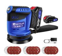 21V Cordless Random Orbital Sander, Electric Circular Sander with Battery, Dust Collector,1.5Ah Battery & Charger,12Pcs Sandpapers, 3 Variable Speed 11000RPM, 125MM Palm Sanders for Wood, Metal, Wall