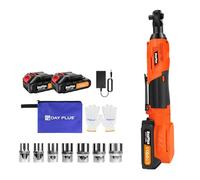 21V Cordless Ratchet Wrench 3/8" Sq Drive, Power Ratchet Driver 40Nm, 2300RPM, 90掳 Right Angle, 2 x1500mAh Battery, 7PCS Sockets for Mechanical, Engineering, DIY Tasks