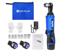 21V Cordless Ratchet Wrench,500 RPM 3/8" Electric Ratchet Set with 2 * 1.5Ah Batteries & Charger, 45 Ft-lbs Electric Battery Ratchet Wrench Includes 7 Impact Sockets