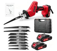 21V Cordless Reciprocating Saw, 0-4000 RPM Variable Speed | 8 Blades & 2 Batteries Included | for Metal, Wood, PVC & Pipe Cutting | Electric Hand Saw for DIY & Construction - Red