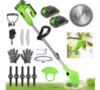 21V Cordless Strimmer Lawn Mower Grass Trimmers With 2 2.0Ah Batteries, 5 Metal And 10 Plastic Blades