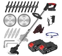 21V Cordless Strimmer, Telescopic Lightweight Grass Trimmer with 6xMetal Blades & 10xPlastic Blades, 2 x 2000mAh Battery
