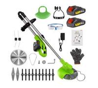 21V Cordless Strimmer With Foldable Handle, Lawn Mower Grass Trimmers With 2 2.0Ah Batteries, 5 Metal And 10 Plastic Blades