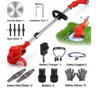 21V Cordless Strimmer With Telescopic Handle, 2X 2.0Ah Batteries, 3X Metal ,4X Plastic Blades
