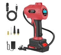 21V Cordless Tire Inflator Air Compressor, 180PSI Portable Battery Powered Air Pump with Digital Pressure Gauge, Rechargeable Battery, LED,Electric Tyre Pump for Cars, Motorcycles,Bikes, Balls, Red