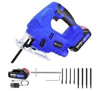 21V Electric Jigsaw for Wood with LED Light, 400W 3000 SPM Upgraded Brushless Motor Universal Electric Jigsaw Tool with Battery and Charger, 8PCS Blades, Jig Saw Cordless for Wood Metal Cutting