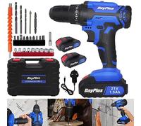 21V Electric Power Drill, 26pcs Cordless Rechargeable Electric Screwdriver Combi Drill & Bit Set, 25+1 Torque Compact Cordless Drill Set with 2X 1.5Ah Li-ion Batteries, 45N.m Max, 2 Speed, 3/8" Chuck