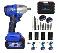 21V MAX Brushless Cordless Impact Wrench Car Repair Wheel Nut Gun Electric 420 N.M High Torque Impact Wrench Power Wrench Electric Cordless Driver with 4 Sockets + 12 Driver Bits+ 2x 6.0AH Battery