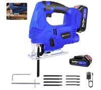 21V MAX Electric Jigsaw Tool for Wood Metal Cutting, Portable Cordless Jigsaw Battery Operated Saw, 3000SPM, 4 Orbital Settings, ±45° Bevel Cutting, Tool-Free Blade Clamp, w/ 8 Blades Bevel & LED