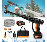 21V Water Gun Spray Cleaner Car Washer, 6 in 1 Nozzle, Handheld High Pressure Washer for Car/Floor/Garden Cleaning and Watering one battery-black