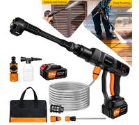 21VWater Gun Spray Cleaner Car Washer,with 3000mAh battery,Handheld High Pressure Washer for Car/Floor/Garden Cleaning and Water one battery-black