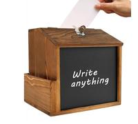 21x20x17 Cm Raffle Boxes With Slot Wood Suggestion Box Retro Locked Wall Outdoor Voting Case Lockable Comment Ballot Feedback Tip With Blackboard For Office,Church
