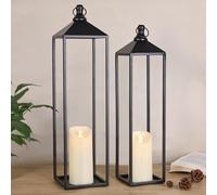 22'' 19'' Large Lanterns Decorative Outdoor Indoor, Set of 2 Black Metal Candle Lanterns Halloween Lanterns Modern Farmhouse Floor Lanterns Decorative for Home Decor, Mantle, Patio, Porch, Garden