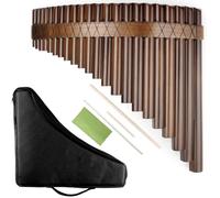 22/25 Pipes C Key Professional Pan Flute Chinese Traditional Musical Instrument Pan Pipes Easy to Learn with Exquisite Brown Pan Pipes Flute and Black Leather Bag (22-Left Hand)