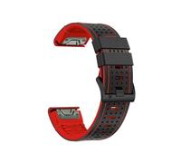 22-26mm Quick Adaptation Silicone Leather Watch Strap Fit For Garmin Fenix 6X 6 Pro Instinct 2X/Fenix 7 7X 5 5X Plus(Black Red,22mm)