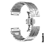22、26mm Titanium Color Stainless Steel QuickFit Metal Watchband Fit for Garmin Fenix 5/5X/5XPlus/6/6XPro/7x/8/Forerunner 945(Silver,22mm)