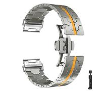 22、26mm Titanium Color Stainless Steel QuickFit Metal Watchband Fit for Garmin Fenix 5/5X/5XPlus/6/6XPro/7x/8/Forerunner 945(Titanium Orange,22mm)