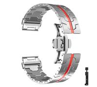 22、26mm Titanium Color Stainless Steel QuickFit Metal Watchband Fit for Garmin Fenix 5/5X/5XPlus/6/6XPro/7x/8/Forerunner 945(Silver Red,26mm)