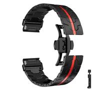 22、26mm Titanium Color Stainless Steel QuickFit Metal Watchband Fit for Garmin Fenix 5/5X/5XPlus/6/6XPro/7x/8/Forerunner 945(Black Red,22mm)