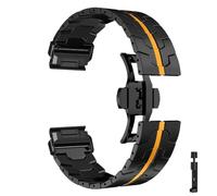 22、26mm Titanium Color Stainless Steel QuickFit Metal Watchband Fit for Garmin Fenix 5/5X/5XPlus/6/6XPro/7x/8/Forerunner 945(Black Orange,26mm)