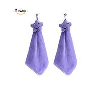 22×42cm Coral Velvet Hand Towel Dish Cloth with Lovely Smiling Face 2pcs (Purple)