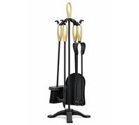 22" (56cm) Tall Fireplace Companion Set, 5 Piece Black & Brass Fire Tools with Stand - Poker, Tongs, Shovel & Brush