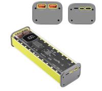 22.5W 4x21700 Power Bank Case Charging Box with LED Display | Houses 4x21700 flat batteries inside a transparent ABS shell, featuring PD20W fast charging and dual outputs.