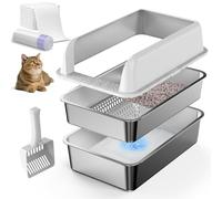 22.6''x14.5''x12'' Enclosed Stainless Steel Cat Litter Tray with Lid, XL Sifting Litter Box for Pine Pellets, High Sides Metal Litter Tray for Big Cats, Anti-Leakage, Easy Cleaning, Less Tracking