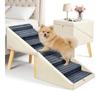 22.8” H Dog Stairs for High Bed, 6-Step Non-Slip Dog Ramp, Foldable 2-in-1 Pet Stairs & Ottoman, Upgraded Pet Steps for Puppies, Senior Dogs & Injured Pets, Solid Wood Frame (Beige)