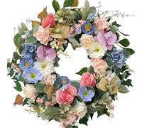 22" Artificial Flower Wreath, Colorful Spring/Summer Floral Wreaths with Roses Orchid Gardenia Hydrangea for Front Door Wall Window Holiday Festival Party Banquet Wedding Decor