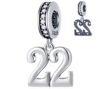 22 Birthday Dangle Charms fits Pandora Graduation Bracelet, 925 Sterling Silver 22nd Anniversary Pendant Beads with Birthstones, Number 22 Bday Gifts for Daddy's Girl/Memorial/Christmas