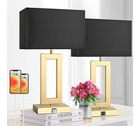 22'' Black&Gold Lamps for Bedrooms Set of 2, Touch Control Table Lamps with USB Ports, 3-Way Dimmable Bedside Nightstand Lamps, Modern Table Lamps for Living Room End Table, LED Bulbs Included