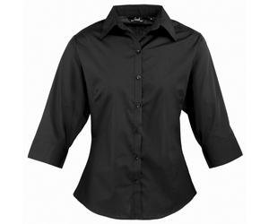(22, Black) Premier Womens/Ladies Poplin 3/4 Sleeve Blouse