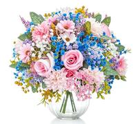 22 Bundles of Artificial Flowers Like Real Artificial Bouquet with Gypsophila, Silk Flowers Pink Fake Roses Peonies Hydrangeas Daisies, Plastic Flower Branches for Table Decoration Wedding Room Decor