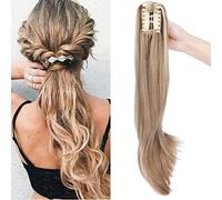 22" Claw On Ponytail Extensions Slightly Wavy Tails Clip In Hairpieces Long Curly Ponytail Synthetic For Women Ladies, Sandy Blonde & Bleach Blonde
