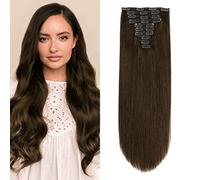 22" Clip in Human Hair Extensions Full Head 200g 10 Pieces 22 Clips Chocolate Brown Double Weft Brazilian Real Remy Hair Extensions Thick Straight (22" 200g,4#)